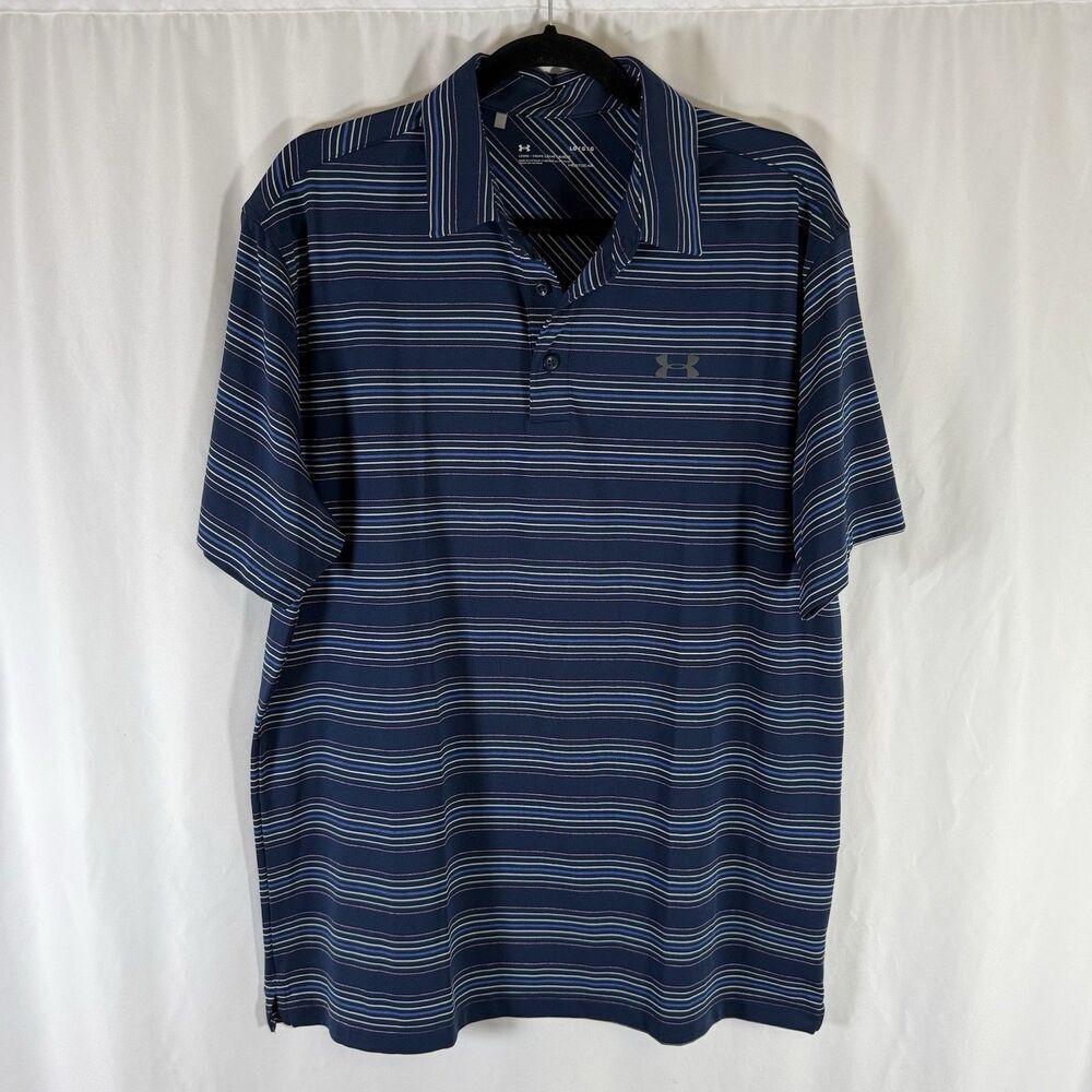 Under Armour Polo Men's Large Blue Short Sleeve Collared Loose Heatgear